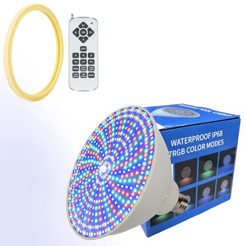 LED Pool Light Bulb for Inground Pool RGB Color Changing LED Pool Light with Remote and Gasket Waterproof Underwater Light Bulbs E26 Replacement for Pentair Hayward Pool Light Fixture (P56-12V-1)