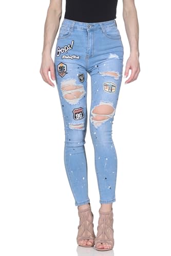 Jean de marque skinny bleu clair à patchs et écussons travaillés aux finitions soignées