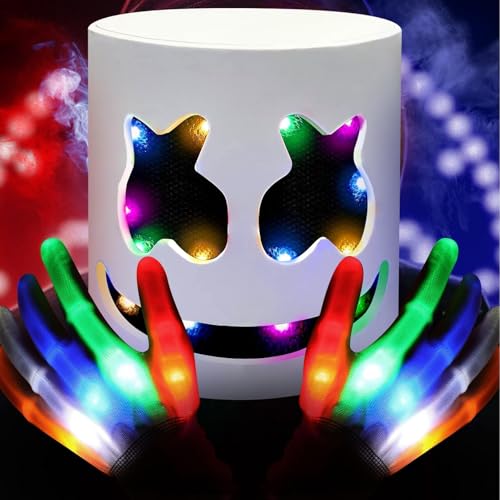 TaimeiMao Máscara LED DJ, Látex, Resina EVA, Blanc, Dibujos Animados, Unisex Adulto, Halloween, Cosplay, Accesorios Fiesta