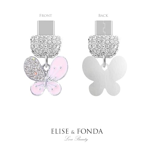 Petit Papillon rose en cristal ELISE & FONDA protecteur de port USB-C universel