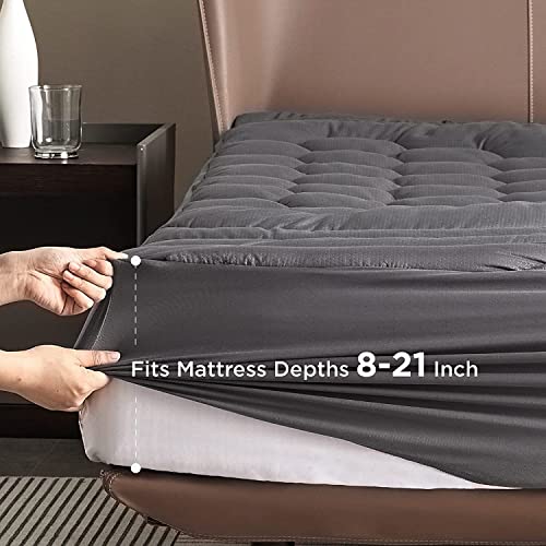 Bedsure Grey Twin Mattress Pad Cover - Quilted Fitted Mattress Topper Protector with 8-21 Inches Deep Pocket, Noiseless Breathable Bed Cover Padded, Machine Washable, Grey,39x75 Inches