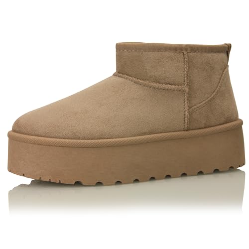 Procity Damen Stiefeletten Warm Gefüttert Plateau Boots mit der Profilsohle Khaki 37