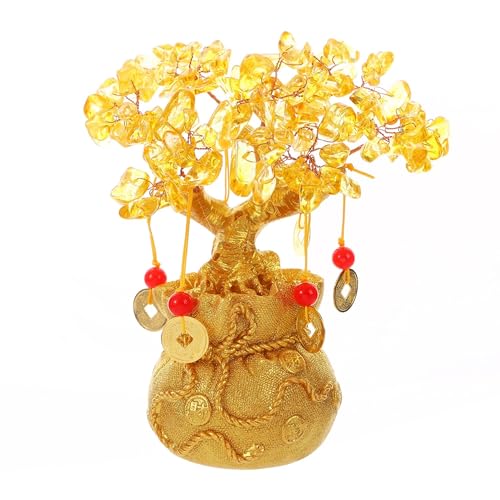 Image of eCraftIndia Tree of Life Bonsai Evil Eye Tree Showpiece (Gold) Feng Shui Showpiece Items for Good Luck Positive Energy Vastu Shelf Living Room Home Decor House Warming Gifts and Decoration