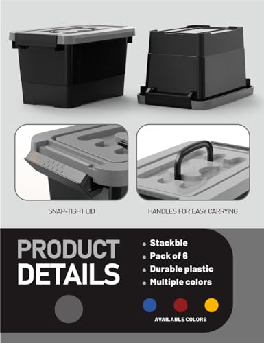 WYT Plastic Storage Bins with Lids and Latch, 6-Pack Small Stackable Plastic Organizing Box with Buckle and Handle, 3.5 Quart Durable Nestable Totes Containers (Black/Grey) - Image 4