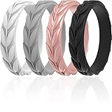 ThunderFit Silicone Wedding Rings for Women, Leaf Design Rubber Engagement Bands 5.2mm Wide 2mm Thick - Standard (Pack E, Size 5.5-6)