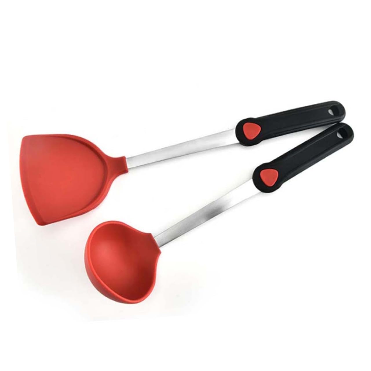 Spatola da Cucina in Acciaio Inossidabile Impugnatura in Silicone Antiscivolo per Wok e Padelle Antiaderenti