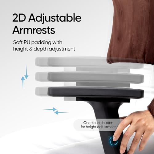 Image of Frido Aeromesh Classic Ergonomic Office Chair with Headrest | Breathable Mesh Backrest, Adjustable Lumbar Support & 2D Armrests | Comfortable Computer Chair for Home, Work & Long Sitting Hours | Black