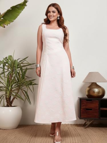 Image of Leriya Fashion Women's Jacquard Sleeveless Maxi Dress | Round Neck A-Line Long Dress for Party, Brunch & Casual Wear