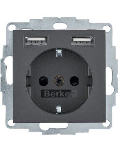 Hager (KNX + DOM) 48031606 Toma Schuko/USB, S.x/B.x, Antracita Power Type, Multi-Colour