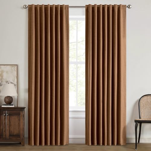 MIULEE 100% Blackout Linen Curtains for Bedroom, Brown Solid Luxury Decor Thermal Insulation Room Darkening Drapes for Living Room Nursery Back Tab Rod Pocket 42 x 84 Inches, 2 Panels