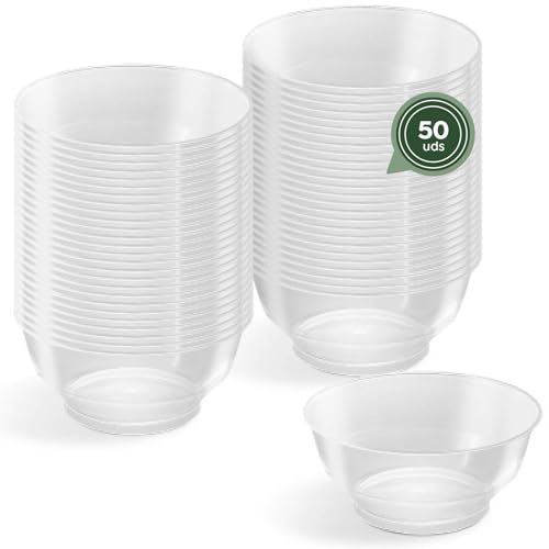 Horeca Collection - 50 Uds Bol Redondo Transparente 210 cc - 10 x 4,5 cm - Vasitos Aperitivos Plastico - Vasitos para Postres - Catering - Cuencos - Vasos - Finger Food