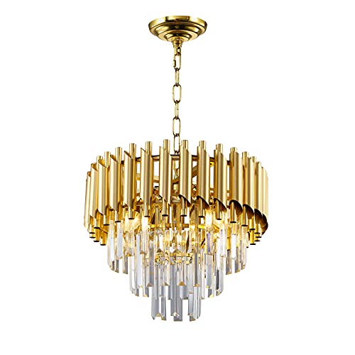 Wabon Modern Luxury Crystal Chandelier, Round Raindrop Crystal Hanging Ceiling Light, 4-Lights Pendant Lights Fixture For Dining Room, Living Room, Kitchen Island, Bedroom, D15.74'' #TOP20