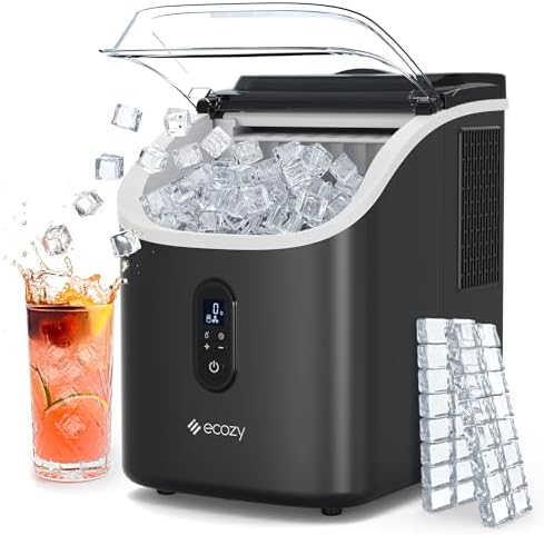 ecozy Ice Cube Makers Countertop, 33lbs Per Day Portable Ice Machine, Self-Cleaning Ice Maker Machine with 1.5L External Water Tank for Home Office Party Bar