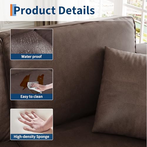 Faux Leather Couch with 2 Throw Pillows, Sofa Couches for Living Room, 3 Seater Sofa with Wide Armrests, Wood Legs, Deep Seats, Back Cushion, Sturdy Support Feet, for Office, Living Room, Dark Brown - Image 5