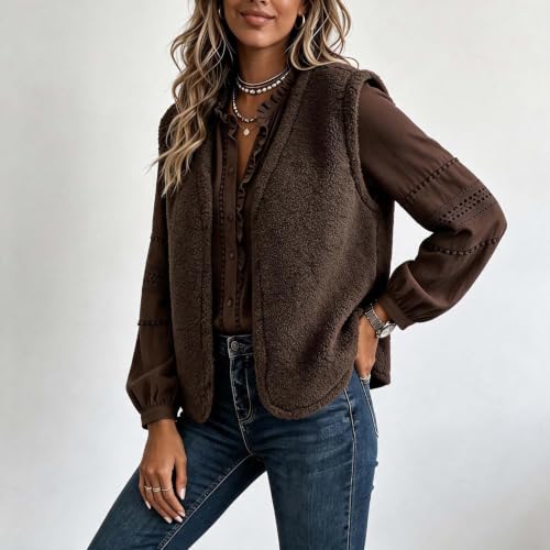 Womens Sherpa Fleece Vest Plush Sleeveless Jacket Open Front Outerwear - image 9