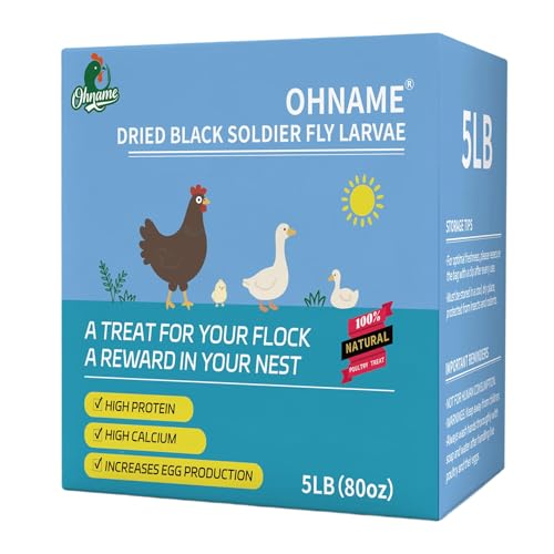 OHNAME 5LB Dried Black Soldier Fly Larvae for Chickens - 85X More Calcium Than Mealworms for Strong Eggshells High-Protein Treats for Laying Hens Birds Ducks