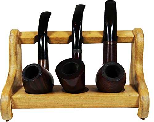 U.like Relax Zone Wooden Tobacco Pipe Stand Holder Rack For 3 Tobacco Pipes, Handmade From Solid Real Wood Natural #TOP3