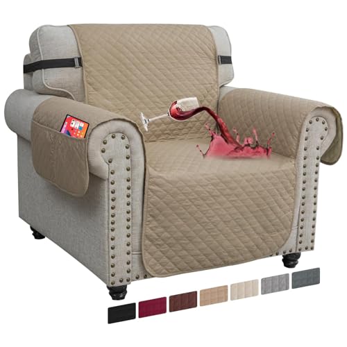 XINEAG Quilted Sofa Covers 1 Seater, Water Resistant Chair Covers for Dogs Pets Non Slip Sofa Slipcovers with Pockets