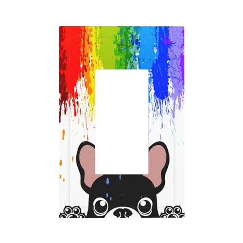 Novelty Funny Pastel Colors Rainbow and Dogs Single Rocker Decora Light Switch Cover Decorative Wall Plate 1 Gang Outlet Cover Cute Black Puppy Gfci Electrical Switchplate Dimmer Faceplate for Nursery
