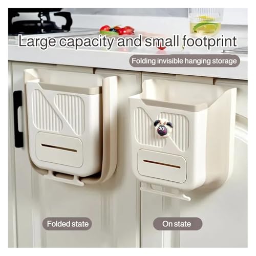Caneca de basura colgante plegable para cocina 7L beige miniatura 5