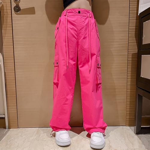 Girls Baggy Cargo Parachute Trousers Vintage Joggers Many Pocket with Adjustable Elastic Waist for Kids Wide Leg Pants3