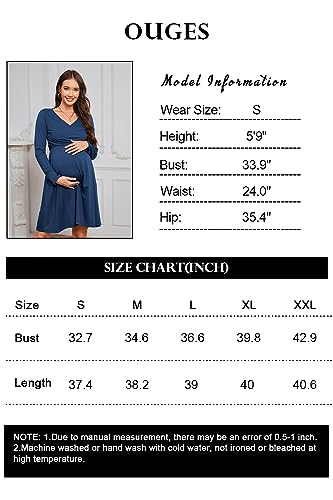 Ouges Womens 2024 V-Neck Long Sleeve Fall Maternity Dresses Nursing Breastfeeding Baby Shower Midi Dress thumb #4