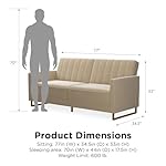Novogratz Skylar Futon Sofa Bed in Velvet Fabric - 77 Inch Couch Sleeper with Industrial Modern Upholstery, Black Metal Legs, Ivory - Image 3