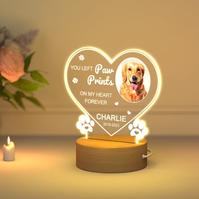 HOBULL Personalised Dog Memorial Gifts,Pet Memorial Gifts,Customised Dog Memorial Photo Frame,Pet Memorial Plaque with Photo&Name for Loss of a Dog Gift,Dog Remembrance Gifts,Dog Bereavement Gifts