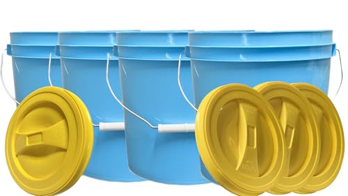 House Naturals 2 Gallon Food Grade Plastic Bucket with Screw on Lids, Made in USA, Pack of 4