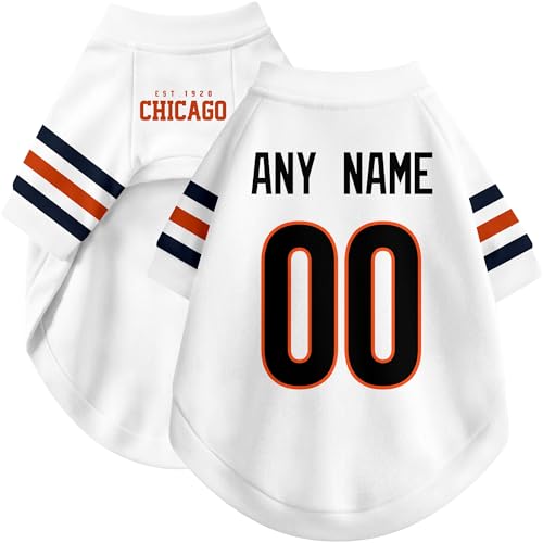 Image of Chicago Dog Clothes Jersey Style Personalized Pet T Shirt with Custom Name Number for Small Medium Large Dogs