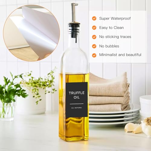 Image of HVSWLY 50 Oil and Vinegar Labels for Bottles, Pre-Printed Spice Label Stickers for Organizing Oil Dispenser Bottles, Matte, Minimalist Oil Jar Labels