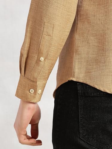 Image of Thomas Scott Men's | Solid | Textured Fabric | Full Sleeve | Slim Fit | Polyester-Blend | Spread Collar | Casual Shirt