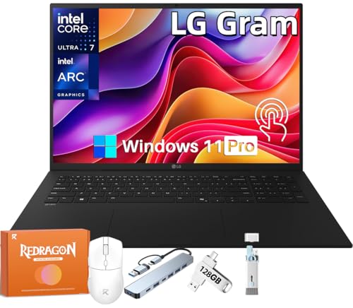LG Gram 17 Touchscreen Laptop, Intel Ultra 7 258V(Up to 4.8 GHz), 32 GB LPDDR5X RAM, 2 TB SSD, 17" 2.5K LCD IPS 320 nits, Intel Arc Graphics, Wi-Fi 7, Copilot Ai-Chat, Windows 11 Pro, w/REDRAGON Mouse