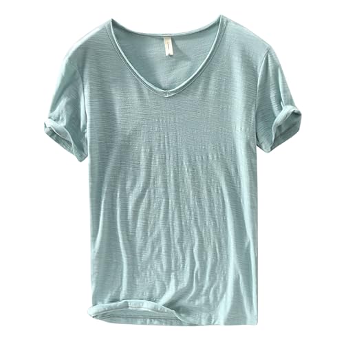 T-shirt da uomo TDEOK in cotone a maniche corte con scollo a V, felpa comoda e morbida, a manica corta, in lino, tinta unita, a vestibilità ampia e rilassata, per sport all'aperto