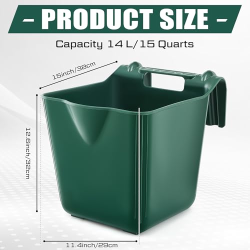 Image of Marsui 1 Pcs 15 Quart Horse Feeders for Stall Hook Over Hanging Fence Hay Feeder Mountable Livestock Plastic Feed Bucket for Farm Stalls Pasture, Stable to Feed Horses Sheep Cattle Cows Etc (Green)
