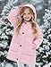 PATPAT Girls Heavyweight Puffer Jacket Size 6-7 Years Pink Hooded Padded Winter Coat Medium Length Quilted Warm Fashion Outwear for Little Kids