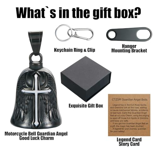 Image of Motorcycle Bell Guardian Angel Charm - Weather-resistant Good Luck Gremlin Bells With Gift Box, Legend Card, Keychain