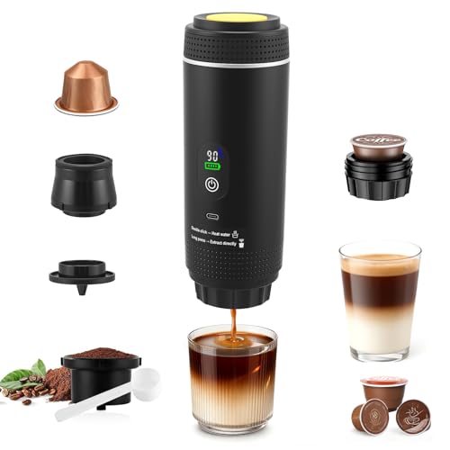 Strixorn Compact Coffee Maker, 80ML Electric Travel Espresso Machine, USB Compatible for Car, Capsules, and Ground Coffee, Quick Heating for Office, Camping, Vehicle (Black)