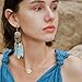 Boho Feather Leaf Dangle Earrings for Women Girls Gold Plated Long Ball Bead Leaf Fringe CZ Enamel Dreamcatcher Statement Charms Drop Dangling Fish Hook Stud Lightweight Antique Bohemian Festival Party Jewelry Gifts (Turquoise)