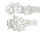 Handmade Wedding Garter Set - White Lace Bridal Pearls & Rhinestones, Floral Leaf Embroidery, Keepsake Toss, Plus Size Available, Elegant Lingerie Accessory, Gift for Her