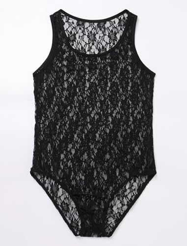 FYMNSI Men's Sheer Lace Bodysuit Leotard One Piece See Through Lingerie Floral Wrestling Singlet Sissy Crossdresser Pajamas3