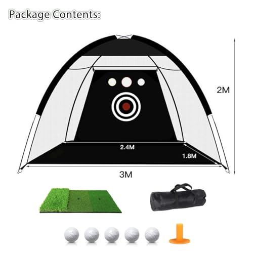 Golf-Übungsnetz 10x7 Fuß (300x200 cm) mit Tri-Turf-Matte, Golf-Trainings-Chipping-Hilfsnetze mit geräuschreduzierendem Nylon-Ziel (L)