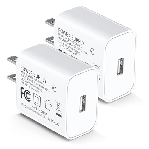 5V 2A Power Adapter UL Certified, USB Wall Charger 2-Pack – Fast Charging Plug Cube for iPhone 13/14/15/16/16 Pro/Pro Max/Plus, XS/XR/X & Watch Series 7/8, Ideal for Home & Travel Use