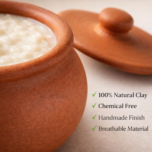 Image of AL-BISMI 500ml -Chini Mitti Ke Bartan,Mitti Ka Chulha,Cooking Pot with Lid,Cooking Pot,Clay Matka,Biryani Handi,Handi,Curd Maker,Curd Pot with Lid,Earthen Curd Pot