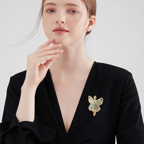 Image of Rhinestone Angel Ballerina Brooch Pin for Women Girls Fashion Crystal Gold Tone Cute Fairy Butterfly Ballet Dancer Brooches Lapel Pins Dainty Dress Accessories Birthday Christmas Jewelry Gift
