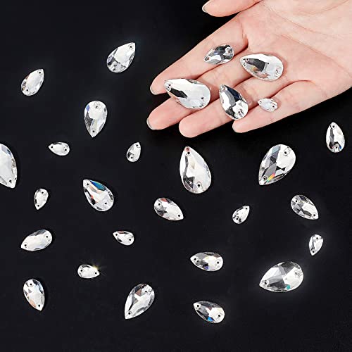 FINGERINSPIRE 80 Pcs 5 Sizes Teardrop Glass Rhinestone Gems with Holes Clear Glass Jewels Embelishments Crystals Flat Back Sew on Rhinestone with Container for DIY Costume Making - Image 3