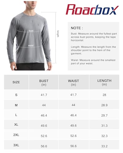 Roadbox UPF 50+ Long Sleeve Shirt Men - UV Sun Shirts Lightweight Quick Dry Rashguard for Outdoor Hiking Swimming Workout Athletic