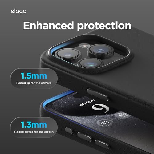 Image of elago Magnetic Leather Case Compatible with iPhone 15 Pro Case, Compatible with All MagSafe Accessories, 6.1 inch - Built-in Magnets, Vegan Leather, Shockproof, Water-Resistant (Black)