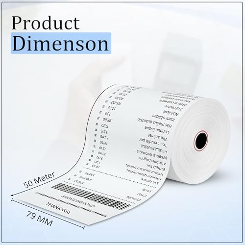 Image of GLUN POS Receipt Thermal Paper Rolls, Pack of 20 Rolls 79mm(3 inch) x 50 Meter Size, Smudge & Jam-Free Thermal Rolls for Cash Billings