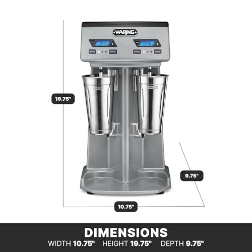 Image of Waring Heavy-Duty Double Spindle Drink Mixer | 2 Independent 1 Horsepower Motors with Digital Display, Milkshake Maker Machine for Ice Cream Shops